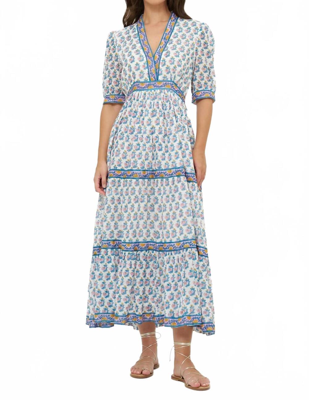 NEW OLIPHANT v-neck cuffed maxi dress in crocus blue